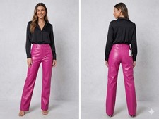 Image of Premium Magenta PU Faux Leather Straight Leg Trousers - Size 6 #C06