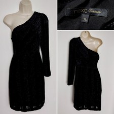 Next Black Devore Assymetric One Shoulder Dress Size 10 Evening Cocktail Party