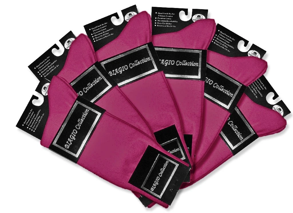 6 Pair of Biagio Men's Solid HOT PINK Fuchsia Color Mens COTTON Dress SOCKS
