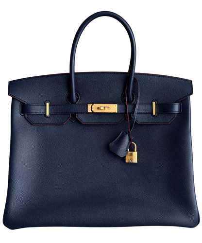 Hermes Birkin 35 Blue Indigo Rouge H Contour Epsom Leather Gold Hardware RARE