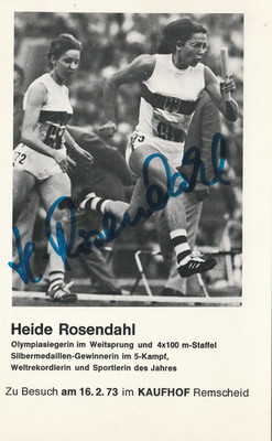 Autogrammkarte Heide Rosendahl Olympiasiegerin 1972  Gast Kaufhof Remscheid 1973