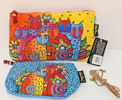 Laurel Burch Cat Cosmetic Pouches 2 Pc NWT Colorful Feline Clan LB5338