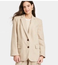 Lined Linen Oversized Women's Blazer - Tan Size Medium by A New Day