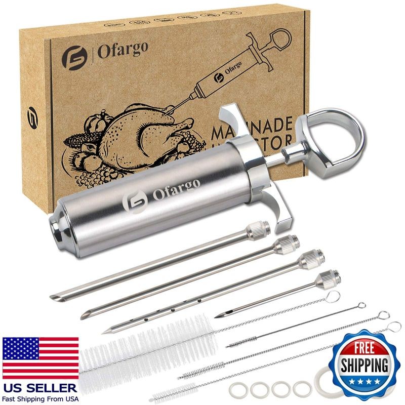 304 Stainless Steel BBQ Meat Injector Kit with 4 Needles and 2oz Capacity for Juicy Flavor Infusion