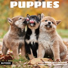 2026 Wall Calendar,Calendar 2026,Puppy Monthly Wall Calendar, 12" x 24" Open,...