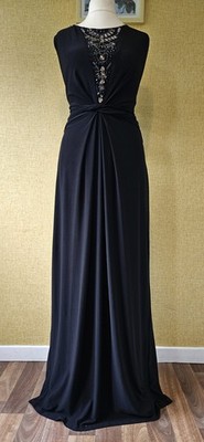 MONSOON Kleid Gr. 16 schwarz Maxi Abend lang Hochzeit Gast Party Pailletten Glitzer