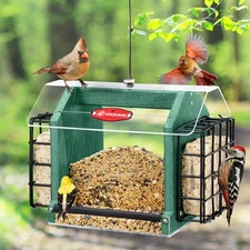 Hopper Bird Feeder for Outdoors Hanging Recycled Plastic Double Suet with Clear