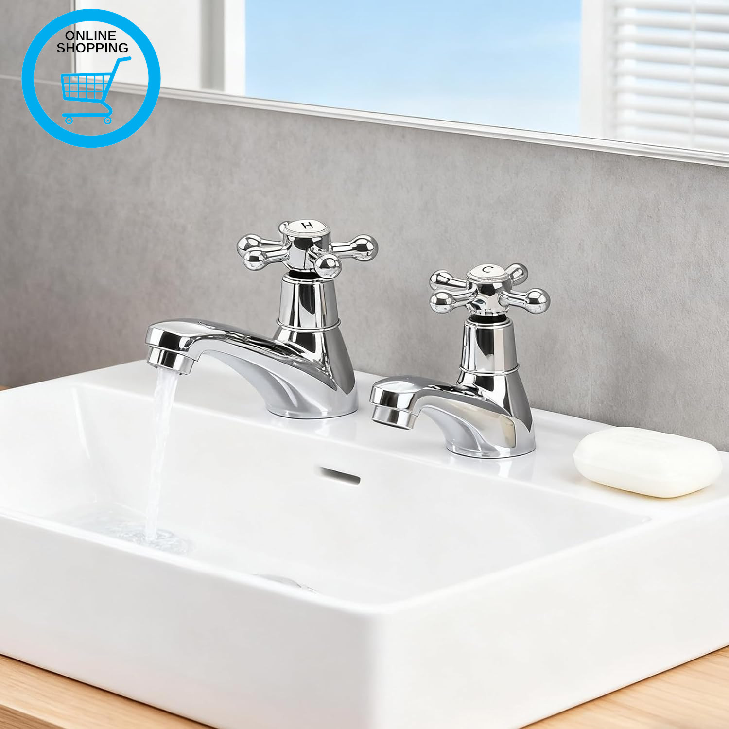 Basin Pillar Taps Hot and Cold Water Separate Bathroom Sink Tap Traditional Chro