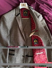 Marc Darcy Rayford Grey Herringbone 3 Piece Suit 48R Regular Fit Men