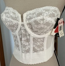 Vintage 1960s Smoothie Backless Lace Longline Bra 34C White Corset Bustier NOS