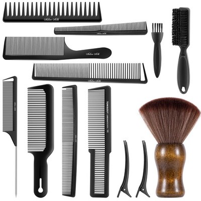 SALONSILK 13PCS Hair Cutting Shaving Brush and Comb Set, Professional Barber ...