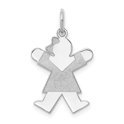 14k Weißgold kleines Mädchen mit Schleife gravierbar Freude Charm Anhänger 0,79g