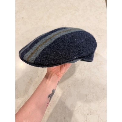 Vintage Kangol Newsboy Hat Navy Blue Striped Flat Cap Wool Blend Ivy Driving Hat