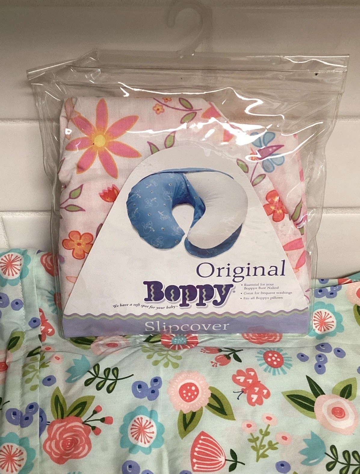 Boppy Baby Girl Feeding Nursing Pillow Covers Pink Green Pastel Florals 2 Pc Set-image