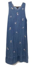 NEW DIRECTIONS Dress M 10/12 Denim Embroidered Sleeveless Long Modest Vintage