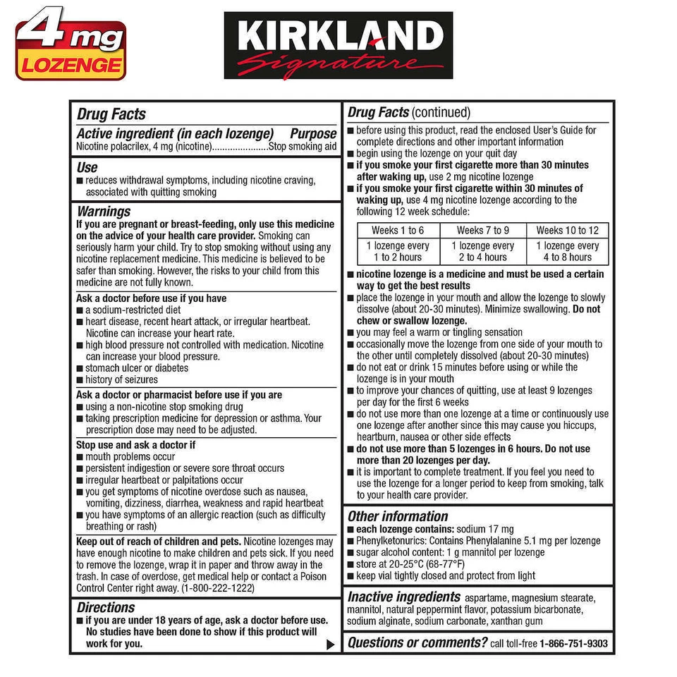 Kirkland 戒烟 4 毫克含片 135 件尼古丁 Polacrilex 停烟有效期至 2026 年 — 第 4/4 张图片
