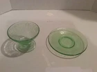 LOT OF (2) "POPPY PATTERN" GREEN DEPRESSION GLASS CUSTARD CUP & COFFEE SAUCER