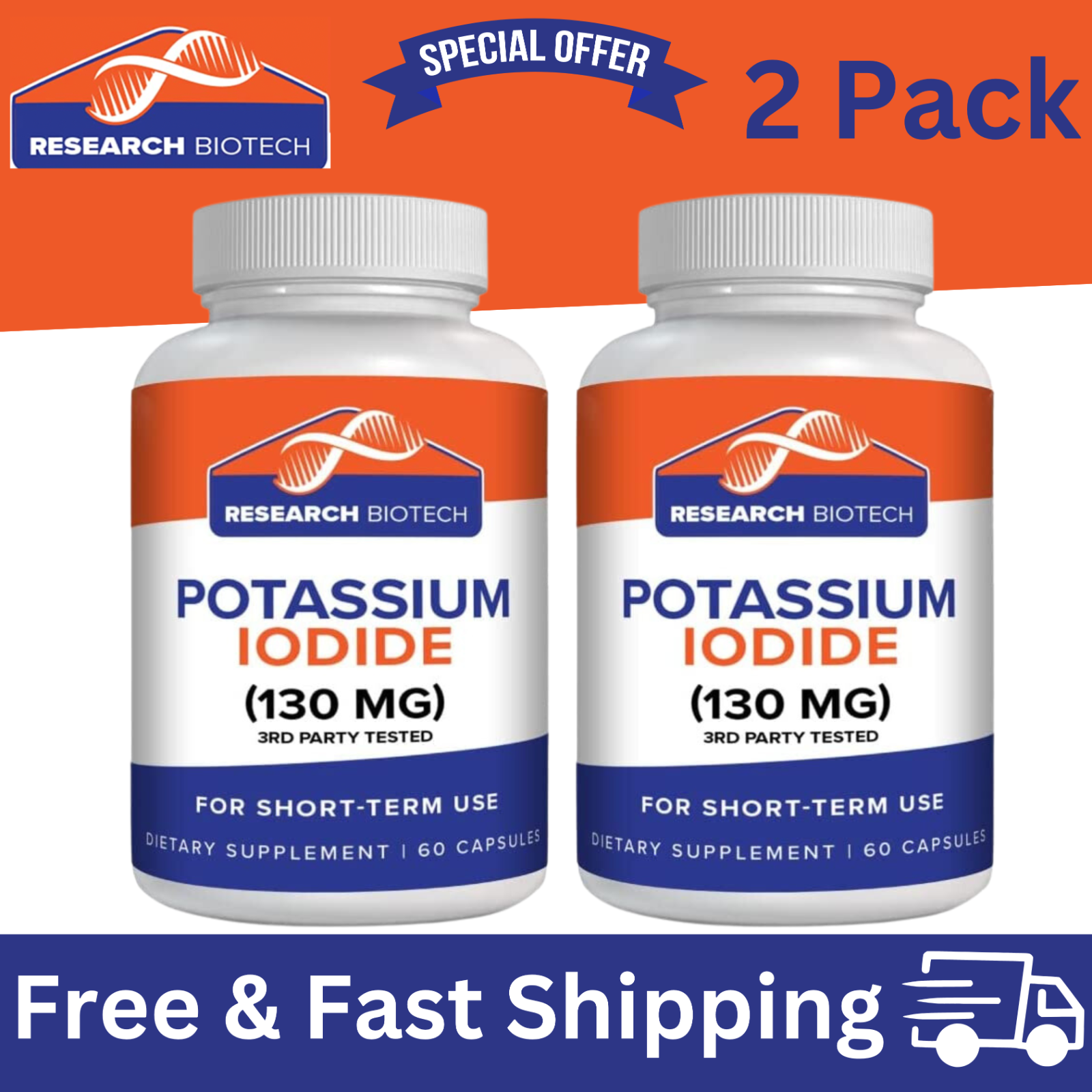 (2PK) Potassium + Iodide Pills Tablets☆130 mg, 120 Supplement Best