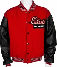 Elvis Presley Red Wool Black cowhide sleeves Varsity Baseball Recreation Jacket