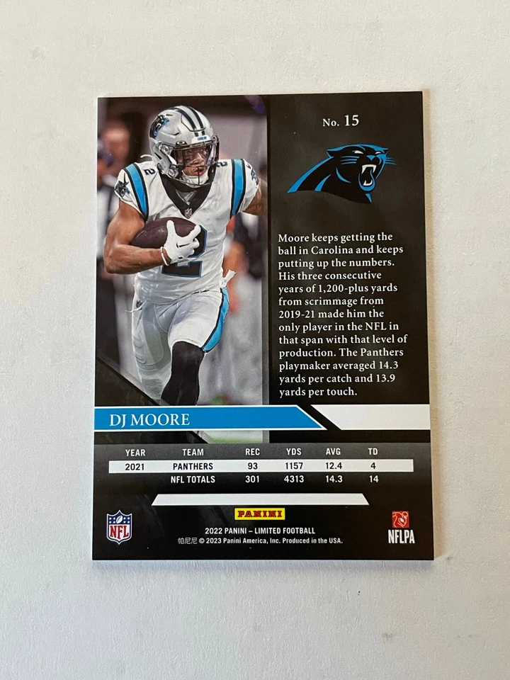 DJ Moore 2022 Panini Limited #15 Carolina Panthers - Image 2 of 2