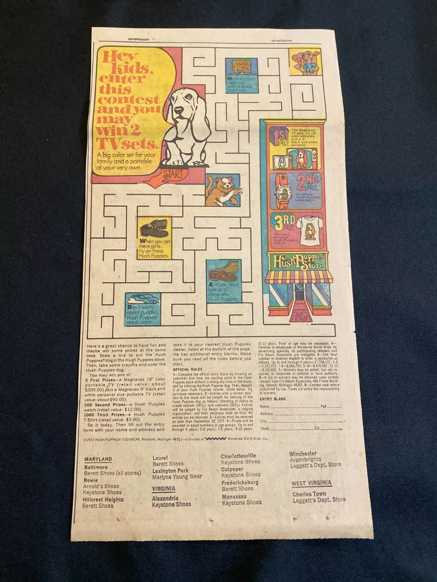 02 HUSH PUPPIES Sunday Comics Advertisement MAZE CONTEST 1972 eBay