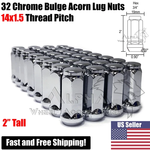 32 Chrome Bulge Acorn Lug Nuts 14x1.5 For Chevy GMC 2500 3500 HD Duramax 8 Lug