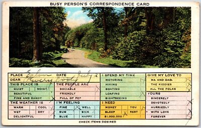 1932 Checklist For Busy Person's Corresponding Card Posted Postcard
