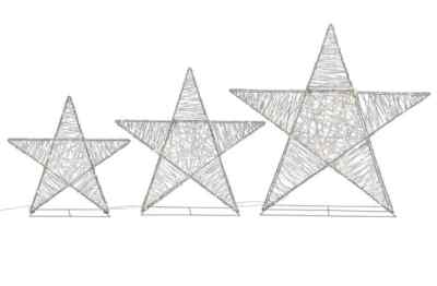 3 PIECE STAR SET W/ LED LIGHTS 36''/26''/18'' 1601255, SILVER *DISTRESSED PKG