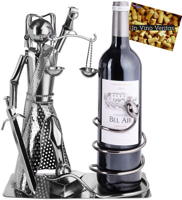 BRUBAKER Wine Bottle Holder Lady Justice w. Snake - Metal Sculpture