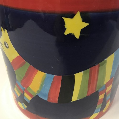Ceramic Cat Treat Jar Canister Hand Painted w/ Lid Rainbow Kitty Stars Moon - Picture 12 of 12