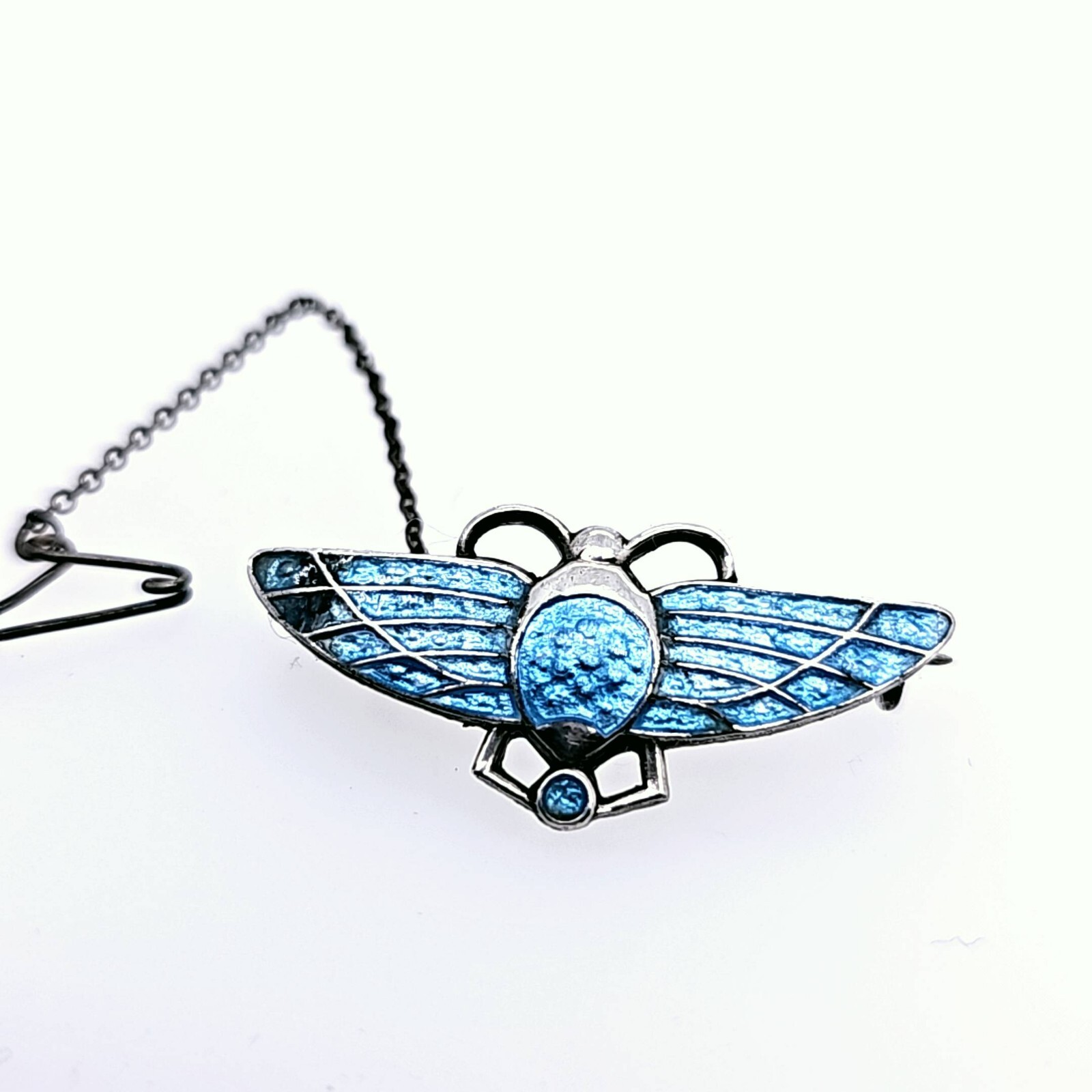 Small Charles Horner Style Silver Scarab Brooch With blue Enamel