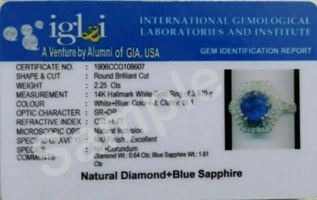1.96 Ct Round Cut Natural Sapphire Diamond Engagement Ring 14K White Gold Size 8 - Image 3 of 4