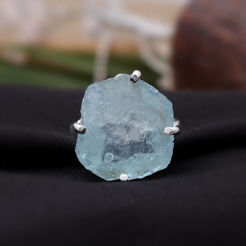 Handmade 925 Sterling Silver Prong Set Natural Aquamarine Ring Size 10