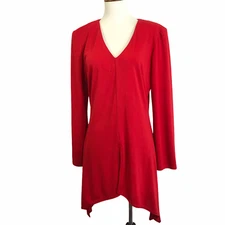 Anthony Original Tunic Small Red V-Neck Long Sleeves Sharkbite Hem Pullover Top