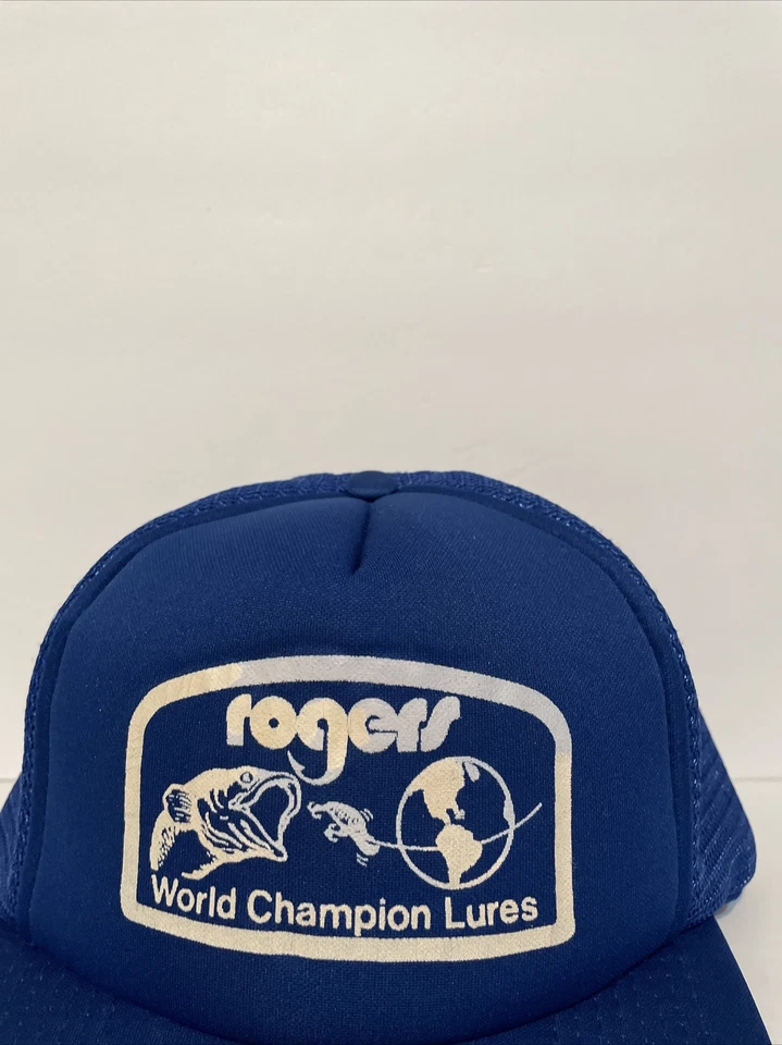 De colección 80’s Rogers Campeón del Mundo Señuelos Azul Snapback Camionero Sombrero Foto 2 de 4