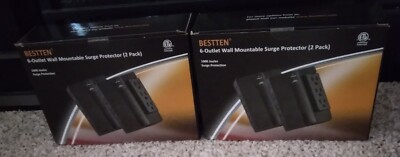 BESTTEN 6-OUTLET WALL MOUNTABLE SUGE PROTECTOR (2 Pack) Set of 2 (1000 Joules)