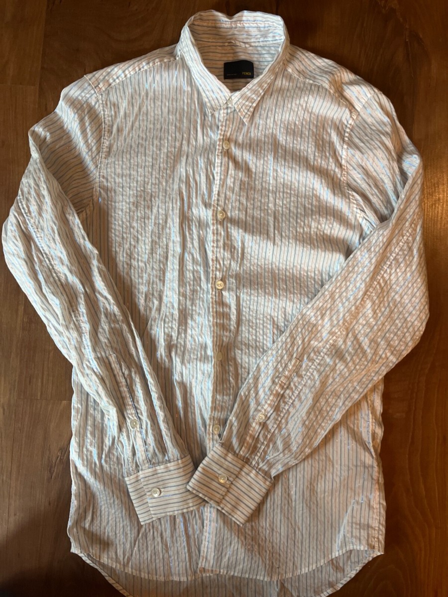 Fendi Men Button Down Shirt Size 38 small- metallic red and blue on white
