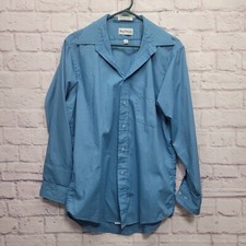 Royal Knight Button Shirt Sz 32/33-15.5 (L) Teal Blue Solid USA Made Casual