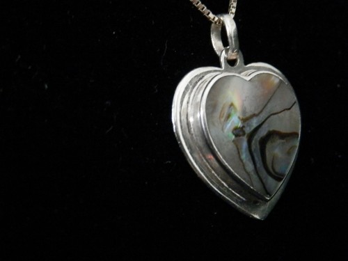 Hermoso colgante de corazón con concha de abulón de plata esterlina con collar #825 - Imagen 3 de 6