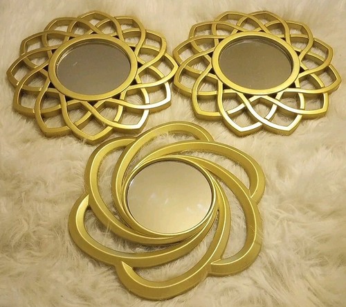 3 Gold Mirrors Sunburst Starburst Small Glass Plastic 9.75" Home Mirror Accent - Picture 3 of 17