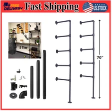 5 tier Industrial Wall Mount Iron Pipe Shelf Shelving Bracket Vintage Retro C...