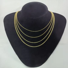 14K Real Solid Yellow Gold 1.5mm-6mm Rope Chain Necklace with Lobster Claw Clasp