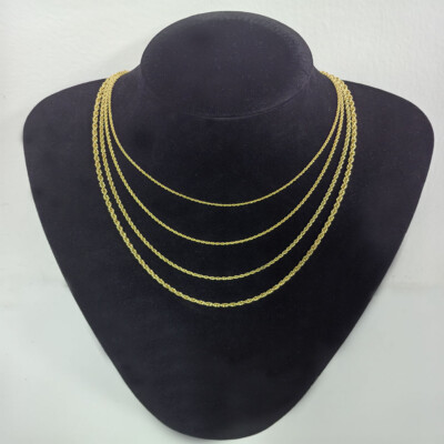 14K Real Solid Yellow Gold 1.5mm-6mm Rope Chain Necklace with Lobster Claw Clasp