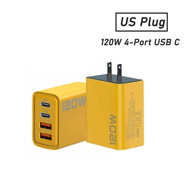 120W 4-Port USB C Fast Wall Charger Block For All Cell Phone iPad US Plug New