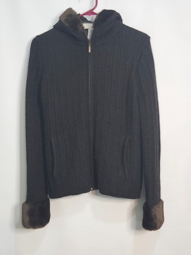 Pre-owned Womens Real Clothes Brown Hooded Sweater Size M Wool Alpaca Faux Fur - Picture 1 of 7