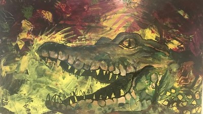 Alligator Original Art PAINTING, Raw Modern Contemporary Large 36 x 21.75