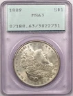 1889 Morgan Silver Dollar $1, PCGS MS63 Rattler OGH, Choice Uncirculated BU