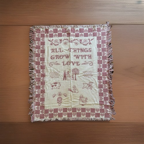 Vintage "All Things Grow With Love" Tapestry Throw Blanket-Goodwin Weavers Pink