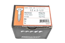 Midwest Fastener Wood Screws #12 x 2-1/2 Phillips Flat Head Zinc 100 Ct 02597