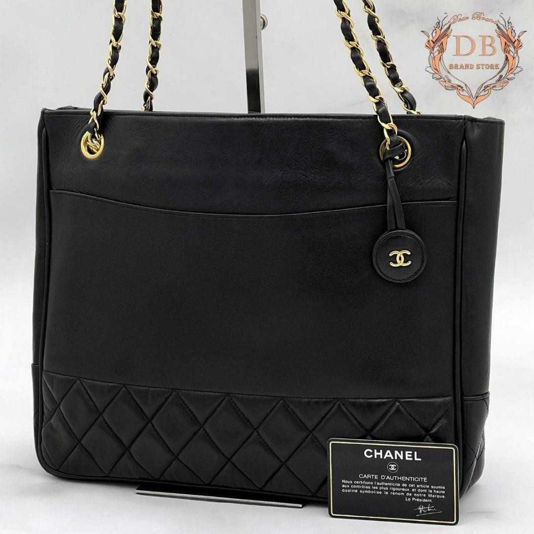 Chanel Coco Charm Black Gold Chain Shoulder Bag with Card Preowned From Japan